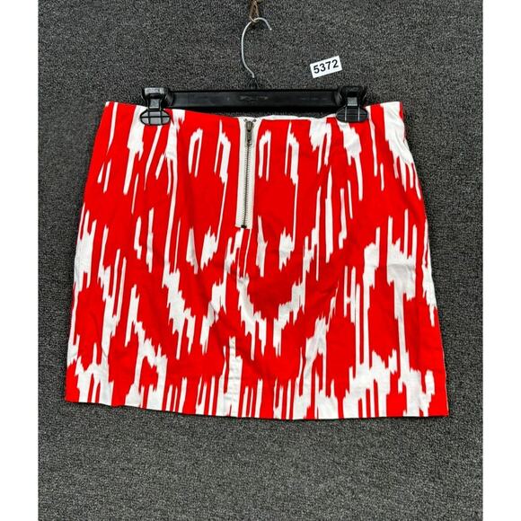 J Crew Skirt Mod Print Postage Stamp Expose Zip Mini Ikat Womens 6 Red White - Picture 2 of 6
